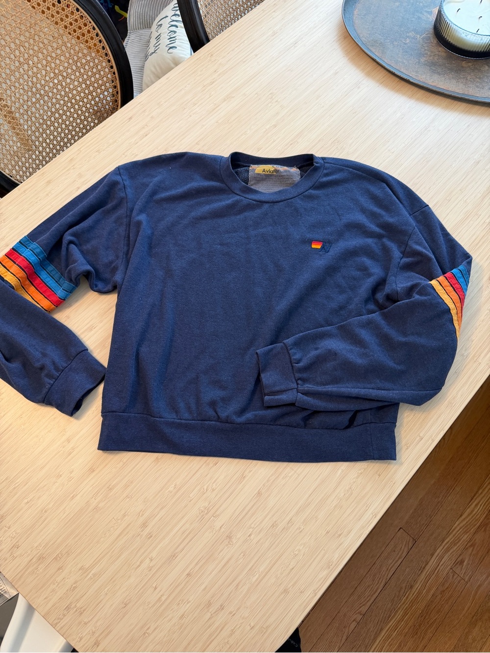 Aviator nation- relaxed crew neck rainbow stitch sweatshirt